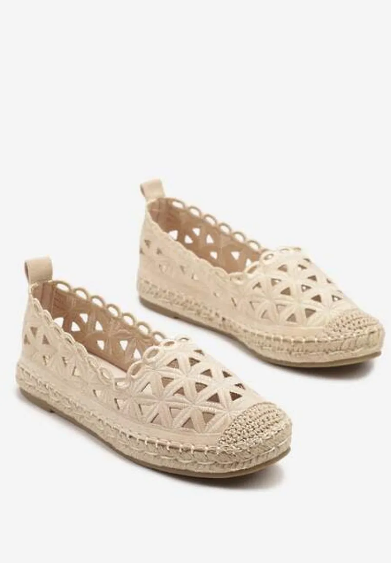 Beżowe Ażurowe Espadryle Ozdobione Plecionką Nelmio