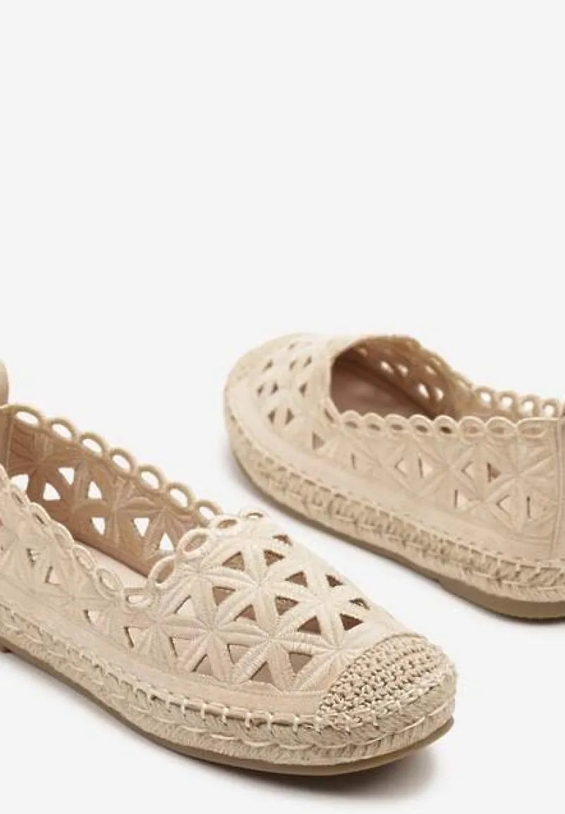 Beżowe Ażurowe Espadryle Ozdobione Plecionką Nelmio