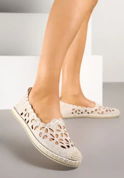 Beżowe Ażurowe Espadryle z Plecionym Noskiem Merovianna
