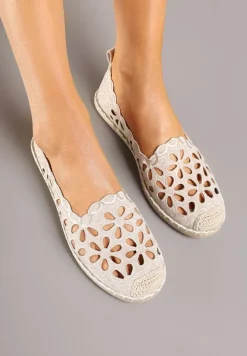 Beżowe Ażurowe Espadryle z Plecionym Noskiem Merovianna