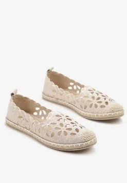 Beżowe Ażurowe Espadryle z Plecionym Noskiem Merovianna