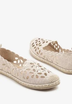 Beżowe Ażurowe Espadryle z Plecionym Noskiem Merovianna