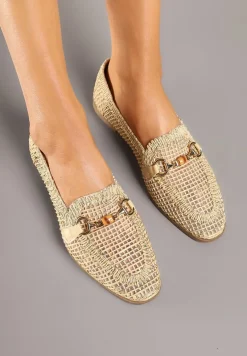 Beżowe Ażurowe Mokasyny Loafersy z Klamrą Koliswena