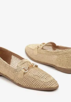 Beżowe Ażurowe Mokasyny Loafersy z Klamrą Koliswena