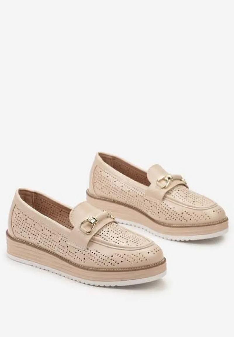 Beżowe Ażurowe Półbuty z Minimalistyczną Klamerką Narielle