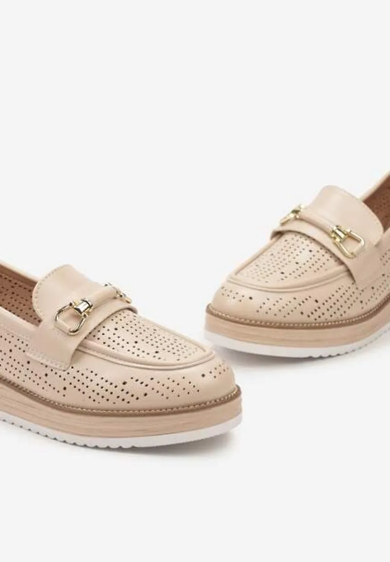 Beżowe Ażurowe Półbuty z Minimalistyczną Klamerką Narielle