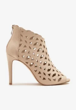 Beżowe Ażurowe Sandały Botki Vices na Szpilce Natessae
