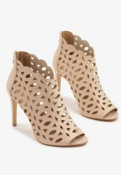 Beżowe Ażurowe Sandały Botki Vices na Szpilce Natessae