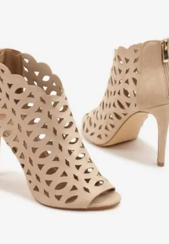 Beżowe Ażurowe Sandały Botki Vices na Szpilce Natessae