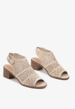 Beżowe Ażurowe Sandały Botki na Słupkowym Obcasie z Odkrytym Noskiem Lanariel
