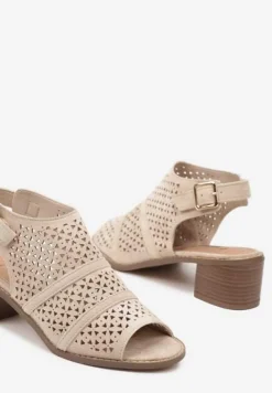 Beżowe Ażurowe Sandały Botki na Słupkowym Obcasie z Odkrytym Noskiem Lanariel