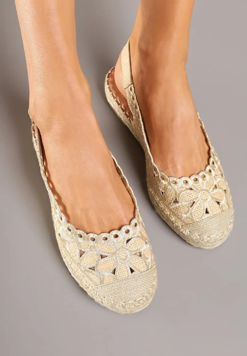 Beżowe Ażurowe Sandały Espadryle z Odkrytą Piętą i Plecioną Podeszwą Eriluna