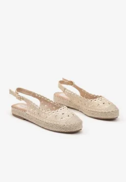 Beżowe Ażurowe Sandały Espadryle z Odkrytą Piętą i Plecioną Podeszwą Eriluna