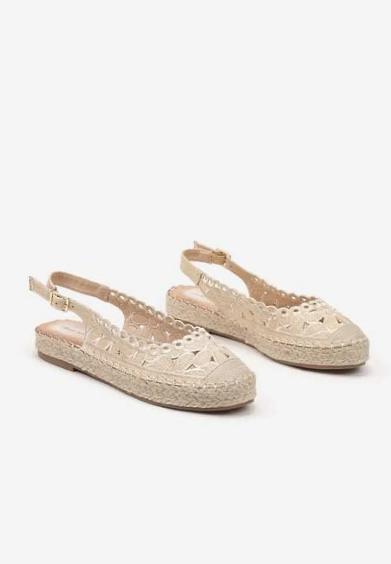 Beżowe Ażurowe Sandały Espadryle z Odkrytą Piętą i Plecioną Podeszwą Eriluna