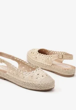 Beżowe Ażurowe Sandały Espadryle z Odkrytą Piętą i Plecioną Podeszwą Eriluna
