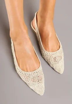 Beżowe Ażurowe Sandały Slingback ze Szpiczastym Noskiem Eridoria