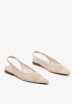 Beżowe Ażurowe Sandały Slingback ze Szpiczastym Noskiem Eridoria