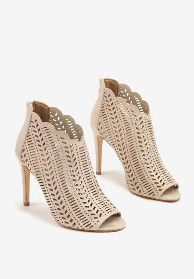 Beżowe Ażurowe Sandały Vices na Szpilce Seladith