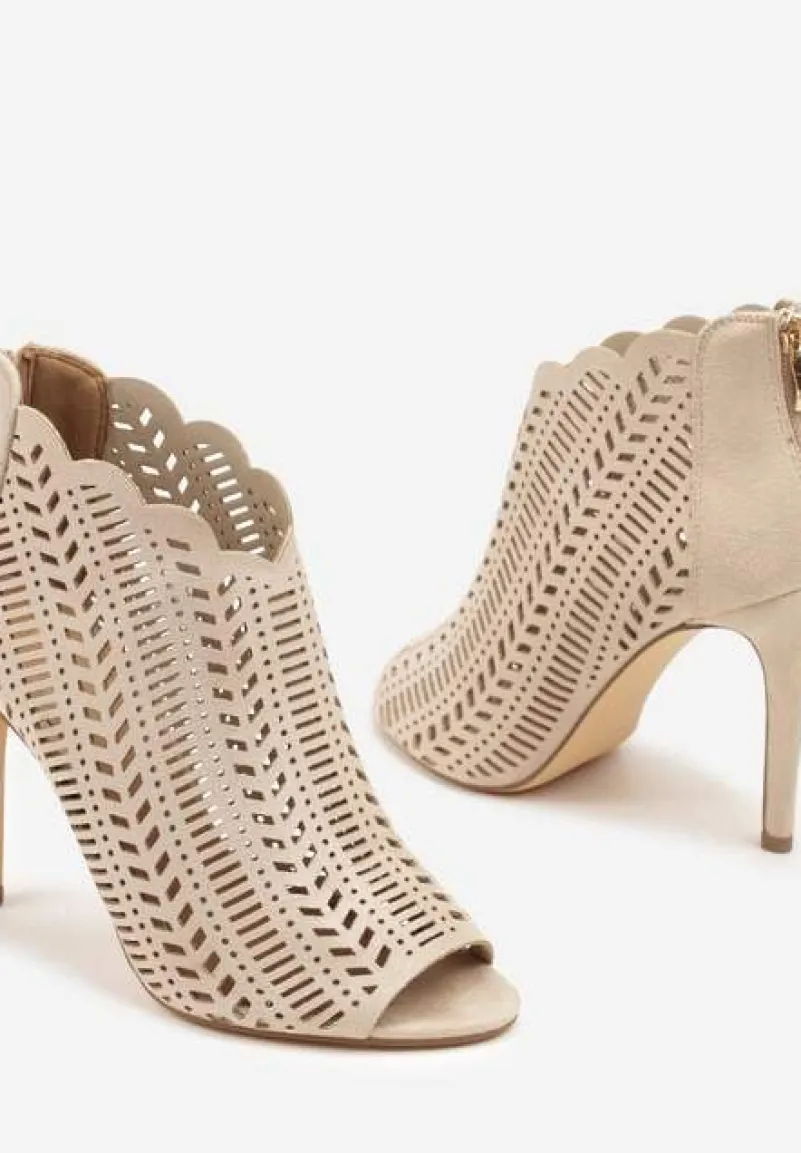 Beżowe Ażurowe Sandały Vices na Szpilce Seladith
