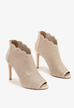 Beżowe Ażurowe Sandały Vices na Szpilce Selanna