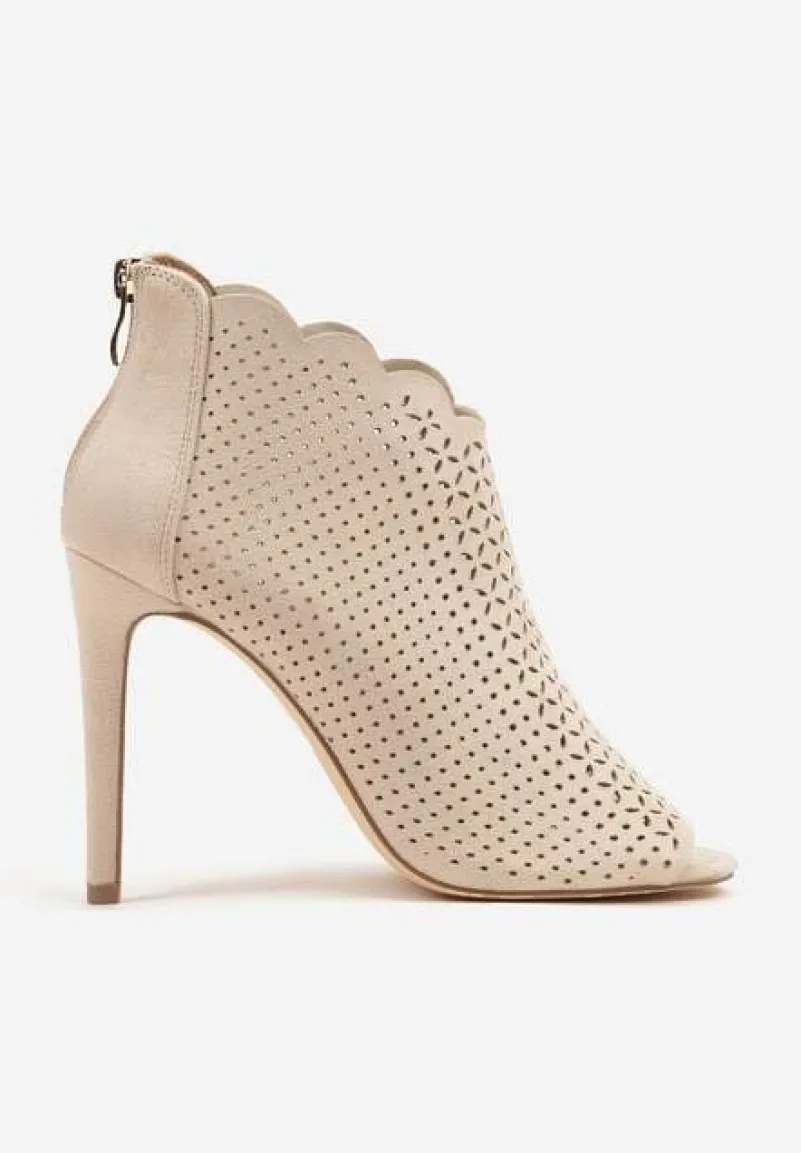 Beżowe Ażurowe Sandały Vices na Szpilce Selith
