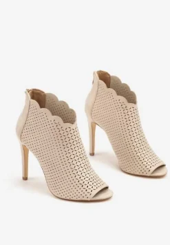 Beżowe Ażurowe Sandały Vices na Szpilce Selith