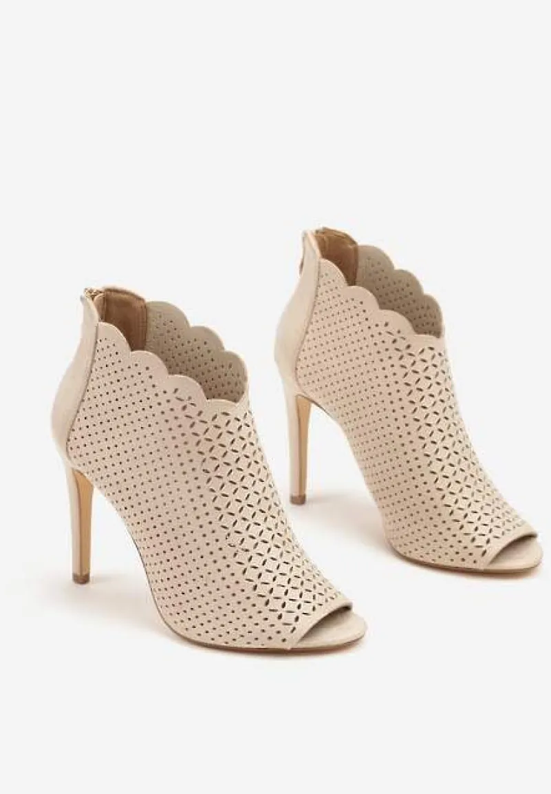 Beżowe Ażurowe Sandały Vices na Szpilce Selith