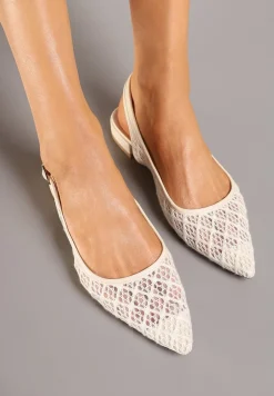 Beżowe Ażurowe Sandały ze Szpiczastym Noskiem i Odkrytą Piętą Elaneon