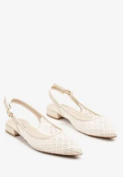Beżowe Ażurowe Sandały ze Szpiczastym Noskiem i Odkrytą Piętą Elaneon