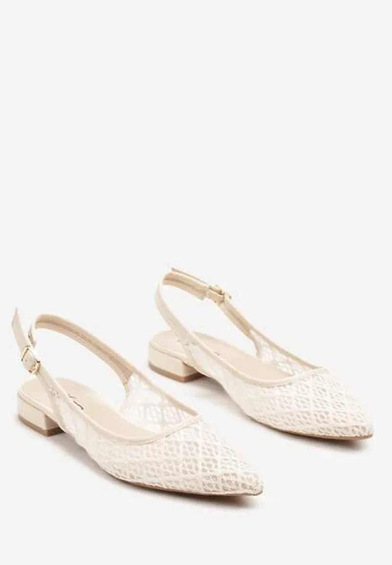 Beżowe Ażurowe Sandały ze Szpiczastym Noskiem i Odkrytą Piętą Elaneon