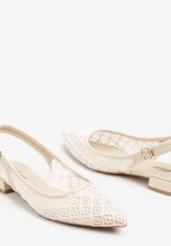 Beżowe Ażurowe Sandały ze Szpiczastym Noskiem i Odkrytą Piętą Elaneon