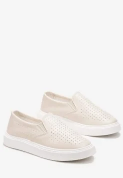 Beżowe Ażurowe Tenisówki Wsuwane na Platformie Biafa