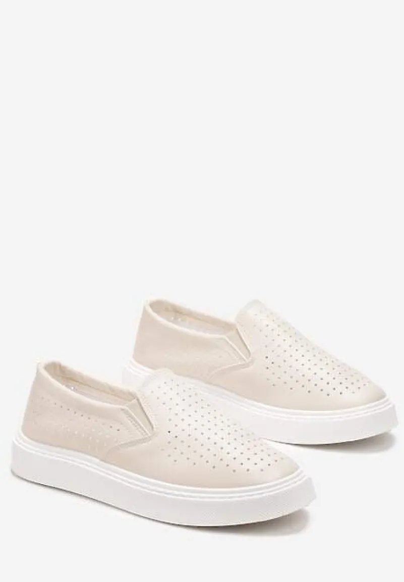 Beżowe Ażurowe Tenisówki Wsuwane na Platformie Biafa