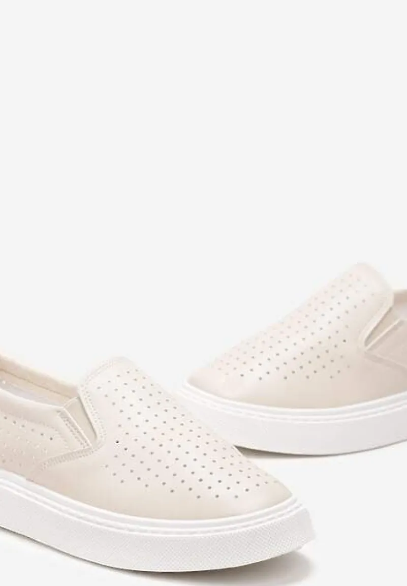 Beżowe Ażurowe Tenisówki Wsuwane na Platformie Biafa