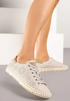 Beżowe Ażurowe Tenisówki z Ozdobnymi Przeszyciami przy Podeszwie Zarelle