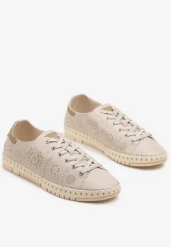 Beżowe Ażurowe Tenisówki z Ozdobnymi Przeszyciami przy Podeszwie Zarelle