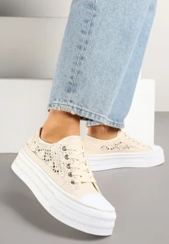 Beżowe Ażurowe Trampki na Platformie Felenna