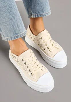 Beżowe Ażurowe Trampki na Platformie Felenna