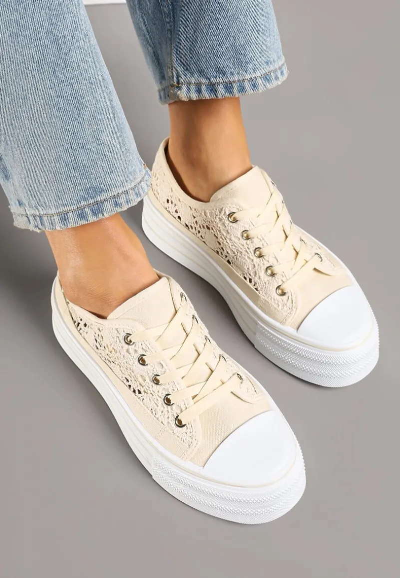 Beżowe Ażurowe Trampki na Platformie Felenna