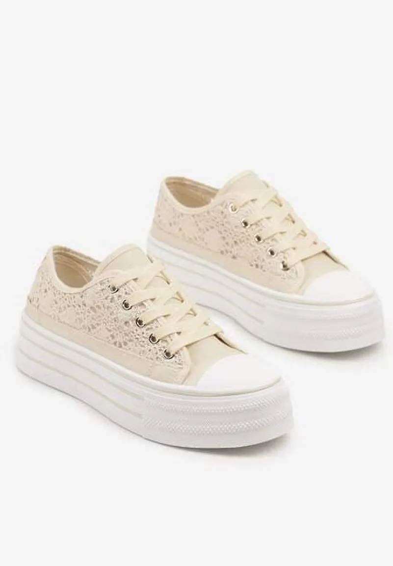 Beżowe Ażurowe Trampki na Platformie Felenna