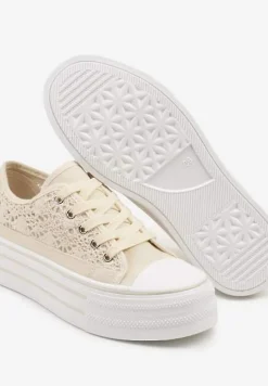 Beżowe Ażurowe Trampki na Platformie Felenna