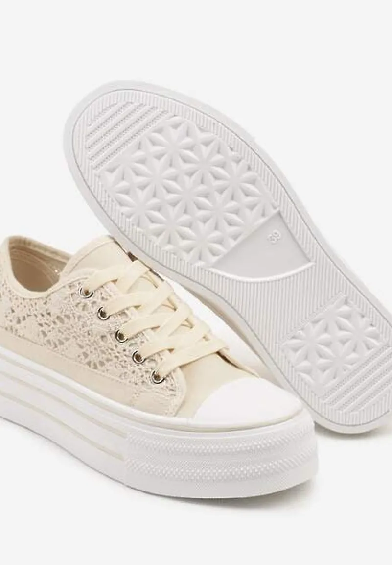 Beżowe Ażurowe Trampki na Platformie Felenna