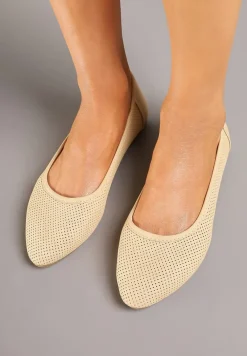 Beżowe Balerinki ze Skórzaną Wkładką i Siateczkową Cholewką Gonaviel