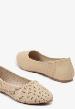 Beżowe Balerinki ze Skórzaną Wkładką i Siateczkową Cholewką Gonaviel