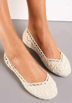 Beżowe Balerinki Koronkowe Sham