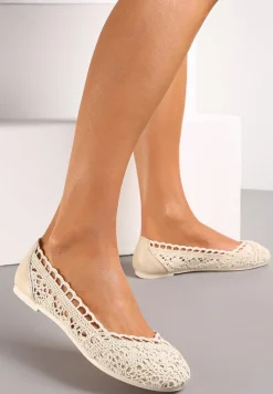 Beżowe Balerinki Koronkowe Sham