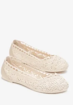 Beżowe Balerinki Koronkowe Sham