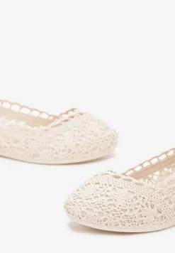Beżowe Balerinki Koronkowe Sham