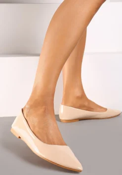 Beżowe Balerinki na Płaskiej Podeszwie w Klasycznym Stylu Elithra