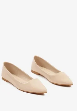 Beżowe Balerinki na Płaskiej Podeszwie w Klasycznym Stylu Elithra